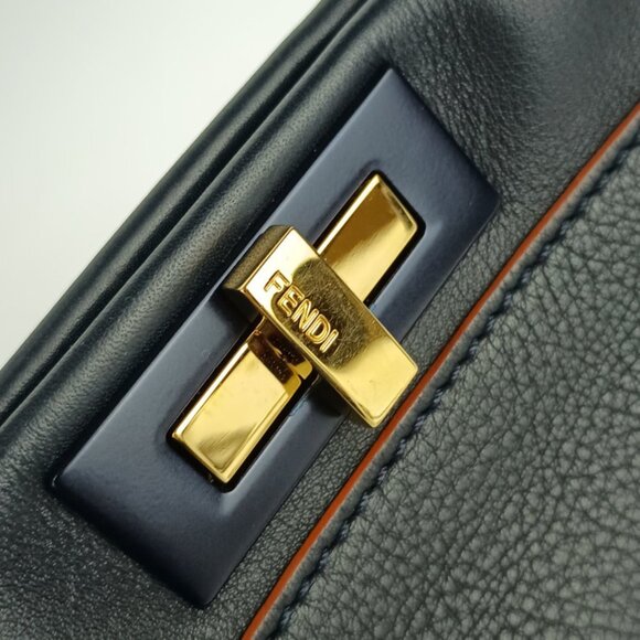 FENDI Navy Leather Peekaboo Shoulder Bag - Picture 6 of 9